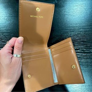 Michael Kors Jet Set Charm Folded Chain Card Case Brown/Acorn Gold Logo Wallet